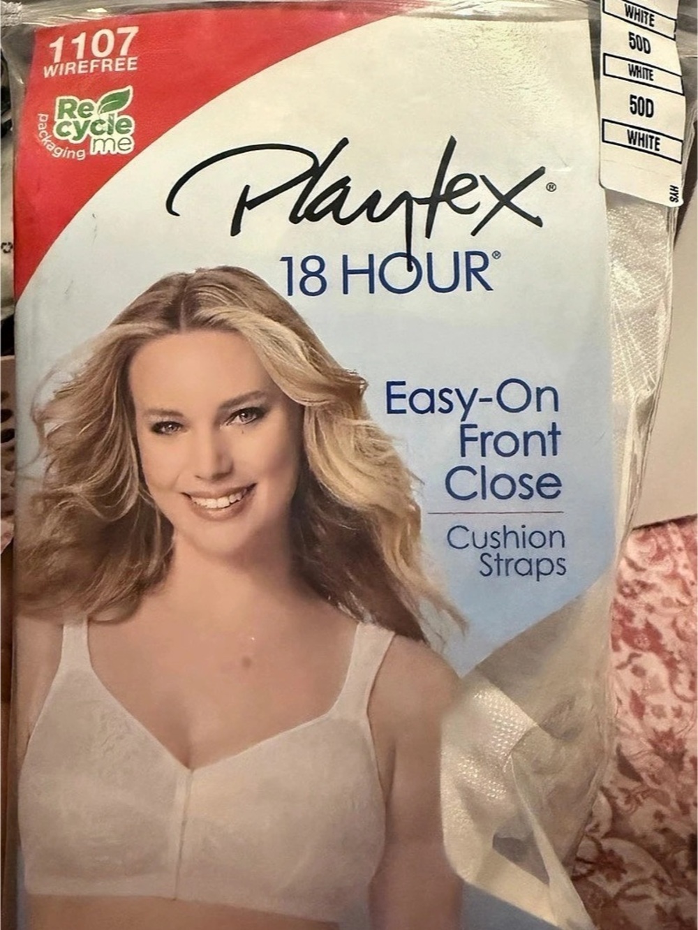 Playtex 18 Hour Easy-On Front Close Wirefree Bra 1107 White 50D